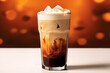 Pumpkin cream cold brew latte autumn leaves commercial light. Ai generative