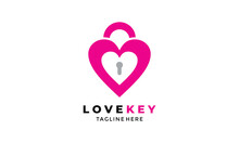 Romantic Pink Love Key Heart Logo Protection Safety Privacy Healthy Concept Unique Simple Design
