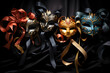 Floating masquerade masks with trailing ribbons 