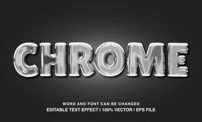 Wall Mural - Chrome editable text effect template, 3d bold metal silver glossy style typeface, premium vector