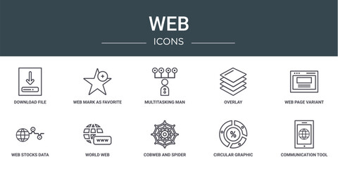 Wall Mural - set of 10 outline web web icons such as download file, web mark as favorite star, multitasking man, 