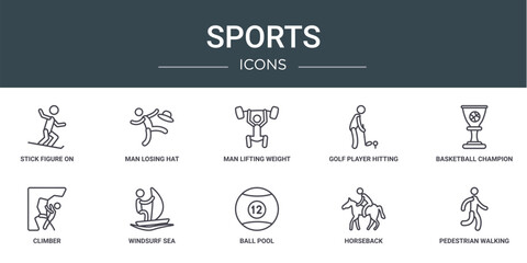 Wall Mural - set of 10 outline web sports icons such as stick figure on snowboard, man losing hat, man lifting we