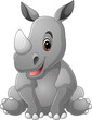 Cartoon funny rhino sitting on white background