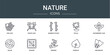 set of 10 outline web nature icons such as yew leaf, grape leaf, bamboo sticks, yucca, gooseberry leaf, solar, season vector icons for report, presentation, diagram, web design, mobile app
