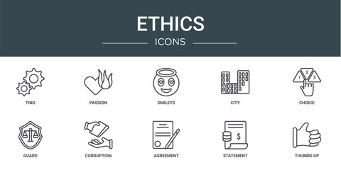 Wall Mural - set of 10 outline web ethics icons such as ting, passion, smileys, city, choice, guard, corruption v