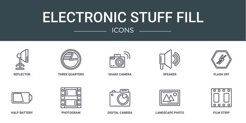 Wall Mural - set of 10 outline web electronic stuff fill icons such as reflector, three quarters, shake camera, s