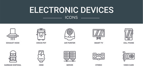 Wall Mural - set of 10 outline web electronic devices icons such as exhaust hood, crock-pot, air purifier, smart 