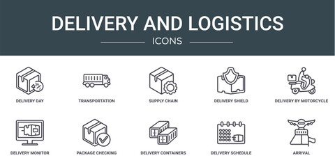 Wall Mural - set of 10 outline web delivery and logistics icons such as delivery day, transportation, supply chai