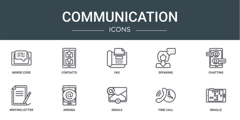 Wall Mural - set of 10 outline web communication icons such as morse code, contacts, fax, speaking, chatting, wri