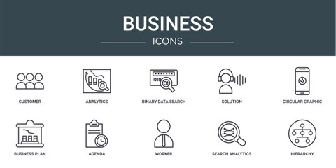 Wall Mural - set of 10 outline web business icons such as customer, analytics, binary data search, solution, circ