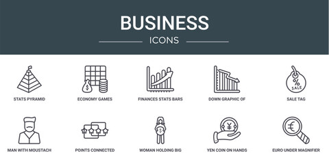 Wall Mural - set of 10 outline web business icons such as stats pyramid, economy games, finances stats bars graph