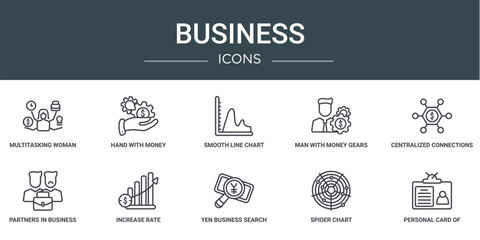 Wall Mural - set of 10 outline web business icons such as multitasking woman, hand with money gear, smooth line c