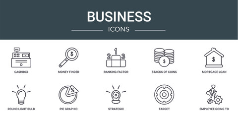 Wall Mural - set of 10 outline web business icons such as cashbox, money finder, ranking factor, stacks of coins,