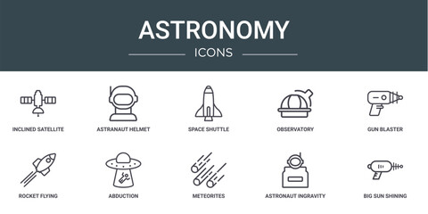 Wall Mural - set of 10 outline web astronomy icons such as inclined satellite, astranaut helmet, space shuttle, o