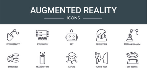 Wall Mural - set of 10 outline web augmented reality icons such as interactivity, streaming, bot, prediction, mec