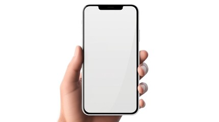 Mobile phone mockup with blank white screen in human hand, 3d render illustration put on a sweater, hold a smartphone Mobile digital device in arm isolated on white