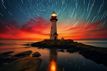 Wall Mural - Lighthouse on the seashore. Background with selective focus and copy space