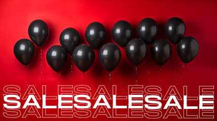 Black Friday. Black balloons with red background.