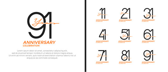 set of anniversary logo black and orange color on white background for celebration moment