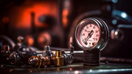 Precision Timepiece: Mechanical Industrial Barometer Dial Gauge for Accurate Measurements in Gas, Pressure, and Air with Vintage Metal Desig, generative AI