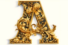 Alphabet Letter A With Gold Ornated Art
