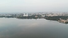 Aerial View Of The Hussain Sagar Lake In Hyderabad, The Telangana Secretariat, And The Martyrs Memorial, Which Is Home To The World's Largest, 125-foot-tall DR. B. R. Ambedkar Statue.