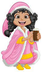 Sticker - Winter-Clad Middle-Age Woman Enjoying Beer