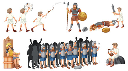 Wall Mural - David and Goliath: Cartoon Illustration of Bible Story