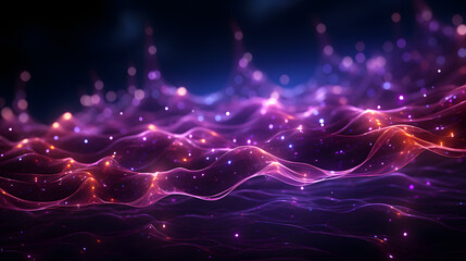 abstract background: purple digital particle wave with shining starry dots
