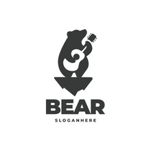 Bear And Guitar Modern Negative Space Logo Vector