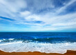 The blur cool sea background on horizon tropical sandy beach; relaxing outdoors vacation with heavenly mind view at a resort.	