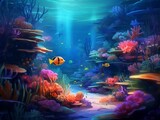 Fototapeta Do akwarium - Underwater world with fish and corals generative ai