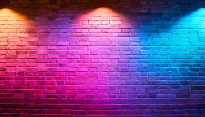 Lighting effect pink, orange and blue neon background, Neon light on brick walls that are not plastered background and texture. background