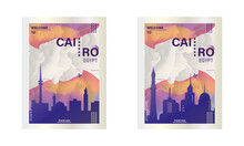 Egypt Cairo City Poster Pack With Abstract Skyline, Cityscape, Landmarks And Attractions. African Region Travel Vector Illustration Set For Brochure, Website, Page, Presentation