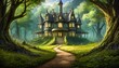 Fairytale mansion in thick forest - art