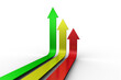 © vectorfusionart - Digital png illustration of three colourful up arrows on transparent background