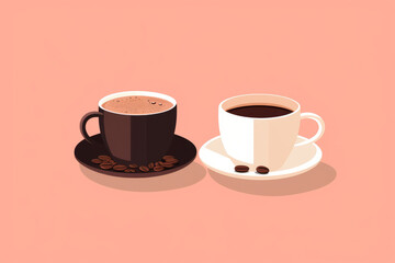 Coffee with coffee beans for two, couples cups