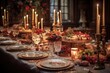 © kardaska - Assortment of delectable dishes spread across a lavishly adorned dining table. Generative AI