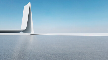 Poster - 3d render of abstract futuristic architecture with empty concrete floor. Scene for car presentation.