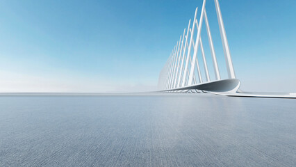 Poster - 3d render of abstract futuristic architecture with empty concrete floor. Scene for car presentation.