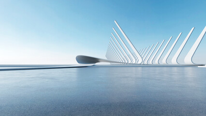 Poster - 3d render of abstract futuristic architecture with empty concrete floor. Scene for car presentation.
