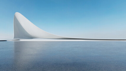 Poster - 3d render of abstract futuristic architecture with empty concrete floor. Scene for car presentation.