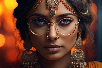 Wall Mural - Indian bride wearing eye glasses and jewelery