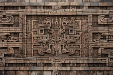 Exterior Stone Wall Of Aztec-inspired Carvings, Surface Material Texture