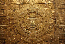 Aztec Inspired Golden Wall Carving Of Ancient Symbols, Surface Material Texture