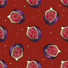 Wall Mural - Vector pattern fig. Fruits, purple figs. Logo, icon, print, logo, blank for designers