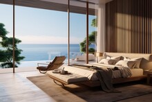 Beach Tropical Living & Sea View Bedroom For Vacation And Summer An Interior Design Generative By AI