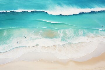 Wall Mural - An aerial view of a serene beach scene in summer, featuring a clear turquoise sea and pristine white sand. Generative AI