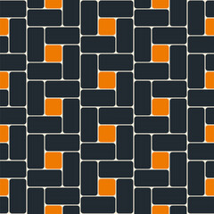 Wall Mural - Abstract geometric seamless pattern. Element design with square shape of dark blue, orange, and line art for tile and mosaic backgrounds. Vector Illustration.