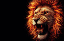 A Portrait Of A Angry Lion Face With A Flame Fire, Wallpaper,digital Art .Generated With AI